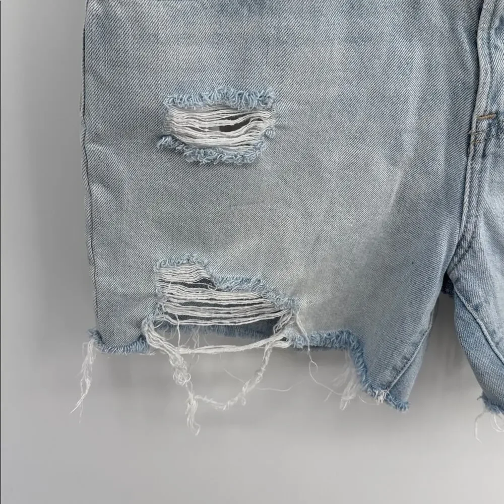 GAP denim distressed light wash long inseam hi rise cutoff denim jean shorts 28